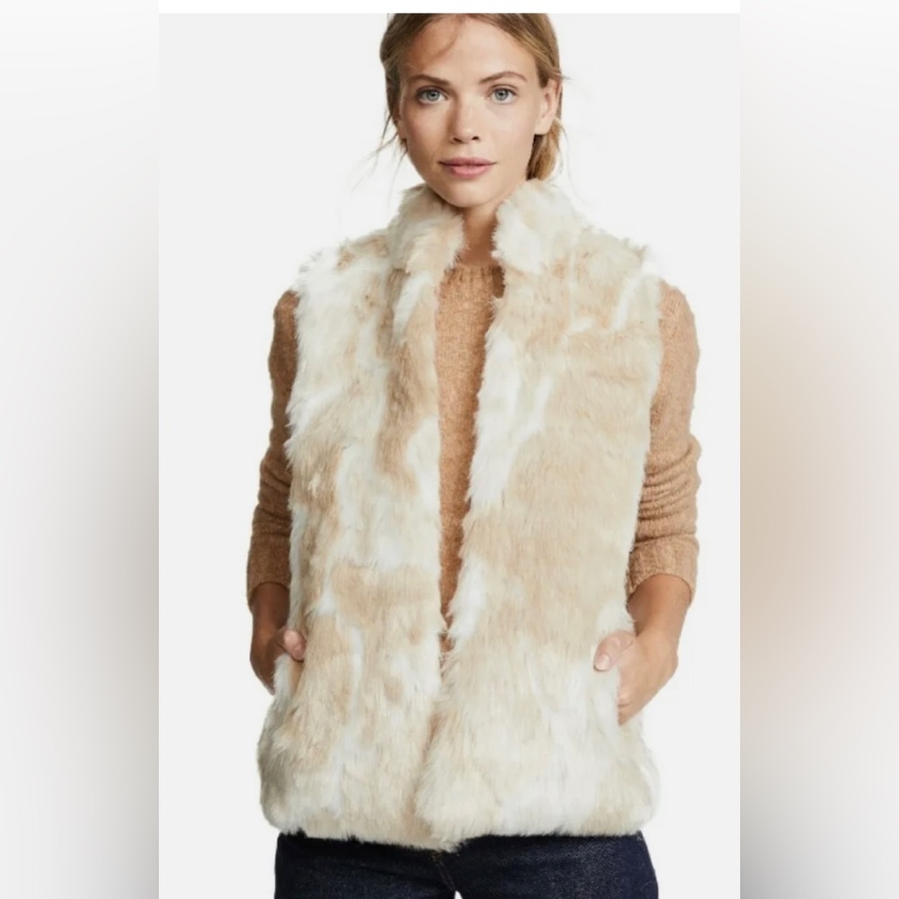 Jack by BB Dakota Faux Fur Vest Medium Womens Tan White Barbarella